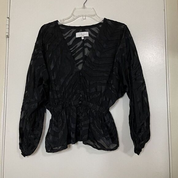 L'Academie Tops - L'academie sheer black zebra print v neck cinch waist blouse top size xs